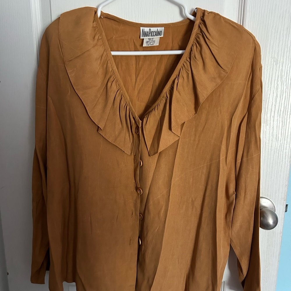 Nina Piccalino Brown Ruffled Long Sleeve Blouse with matching skirt